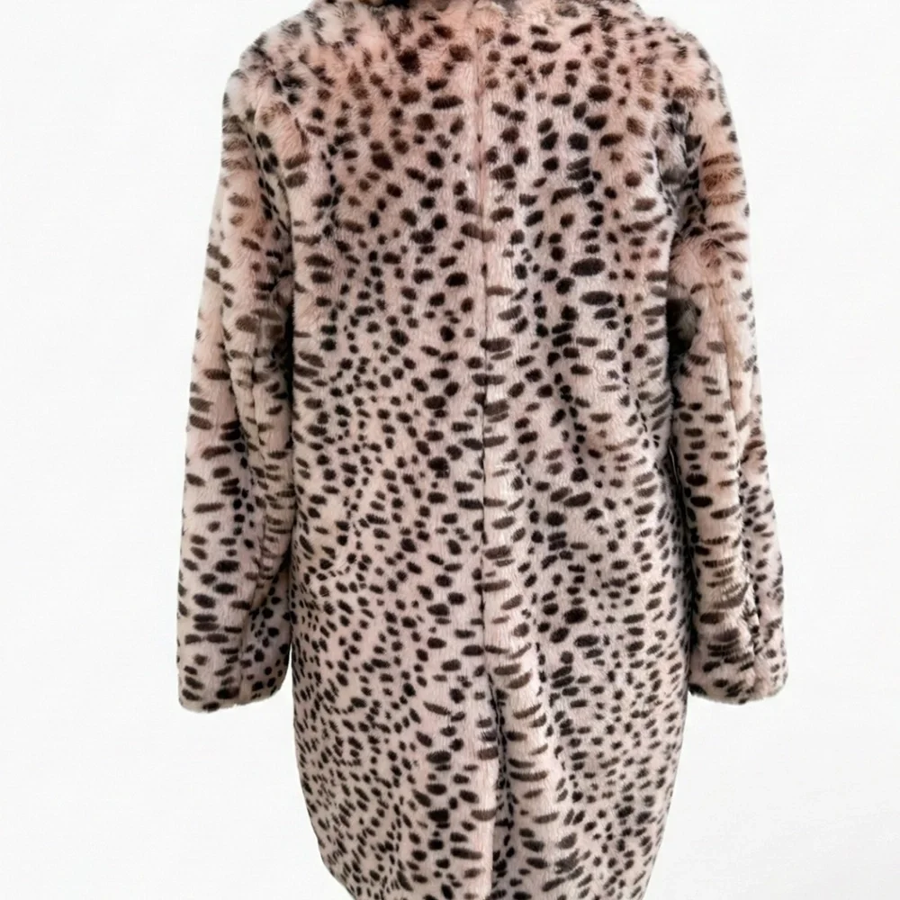 Pink Leopard Print Faux Fur Coat Size Medium, Skies Are Blue Brand Jacket - Picture 4 of 6